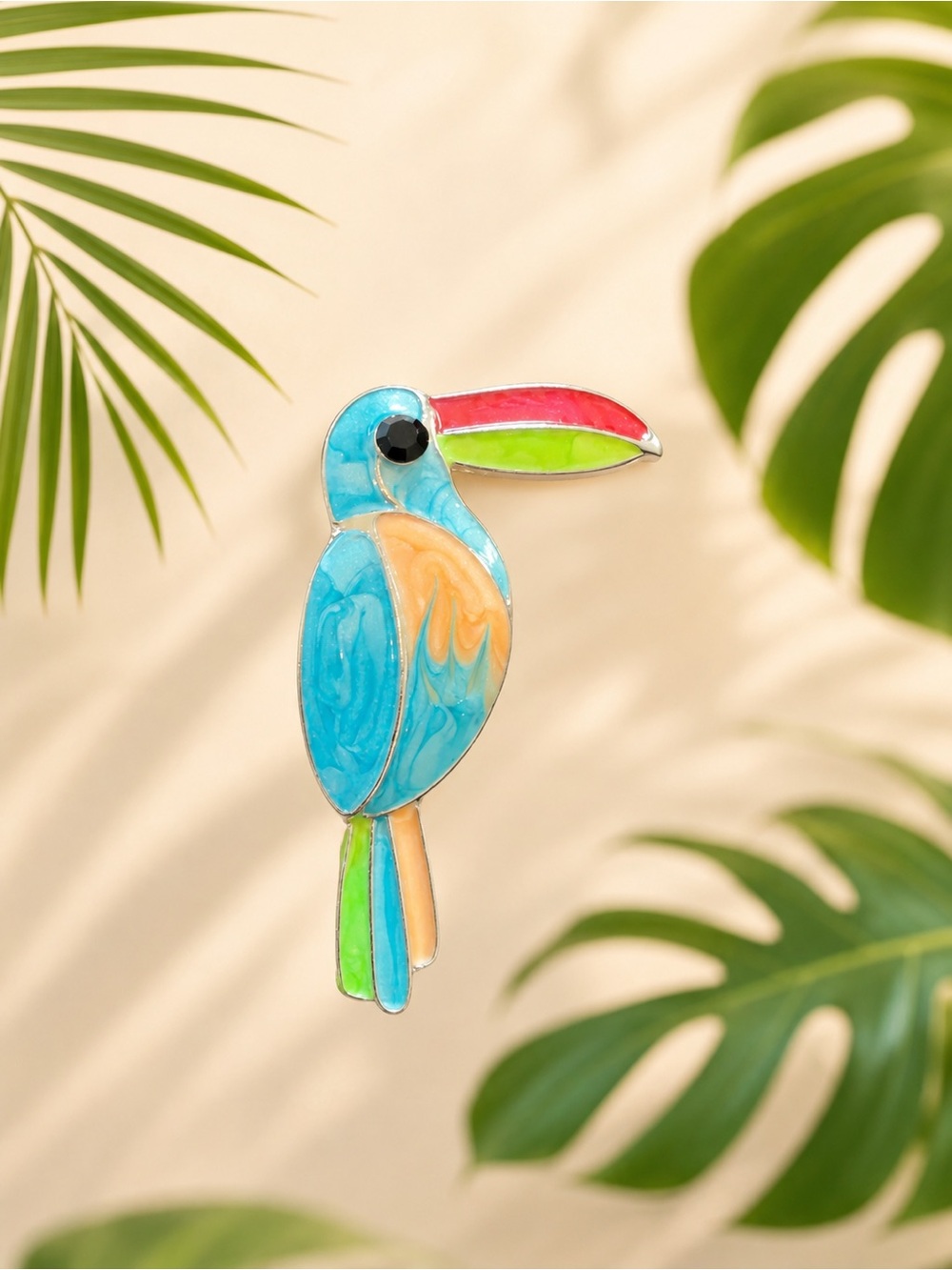 Colorful Toucan Bird Brooch Pin Tropical Enamel Style 1.25”